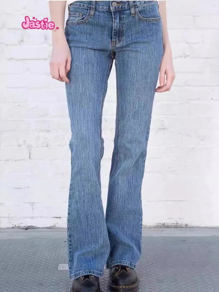 Versatile Women's Jeans Bootcut Pants 90'S Jeans Women Streetwear Hot Girl Slim Trousers Low Waist Zipper Pocket Long Pants